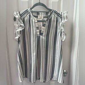 Allie Rose Women’s Ruffle Sleeve Striped Black and White Tank Size Large NWT